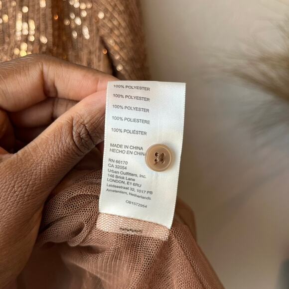 Anthropologie Top Sequin Brown Long Sleeve Remie Button Up Shirt Size XL - Picture 7 of 9